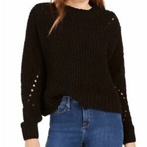Wynter NWT Pointelle Chenille Boxy Cropped Black Sweater
